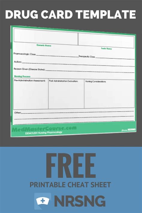 Free Printable Cheat Sheet Drug Card Template Nursing School Tips