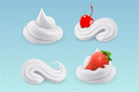 Whipped Cream Cherry And Strawberry Icons ~ Creative Market