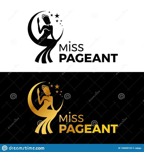 Miss Lady Pageant Logo Sign With Gold And Black Woman Wear Crown In