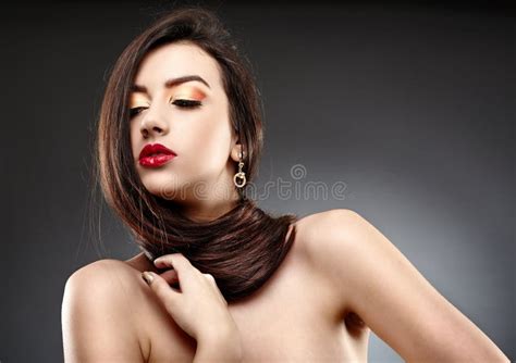Beautiful Glamour Woman On Gray Background Stock Photo Image Of