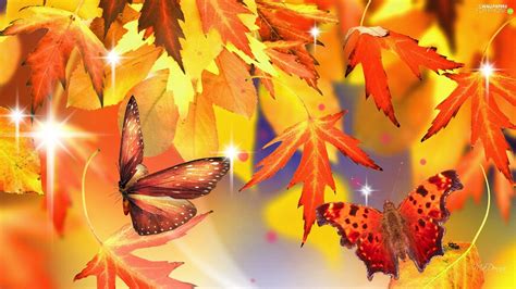 Autumn Butterflies Yellow Leaf Red For Phone Wallpapers 1920x1080