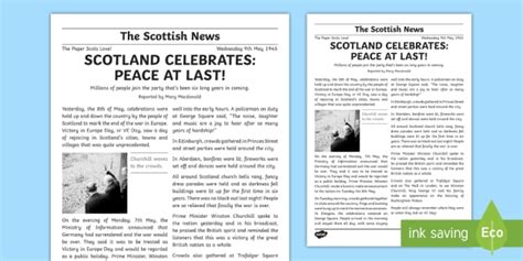 Fill your newspaper report with both facts and opinions. VE Day in Scotland Newspaper Report Example Text - History ...