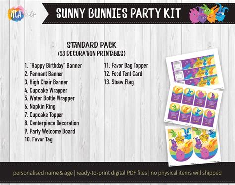 Digital Printable Sunny Bunnies Inspired Birthday Party Kit Etsy