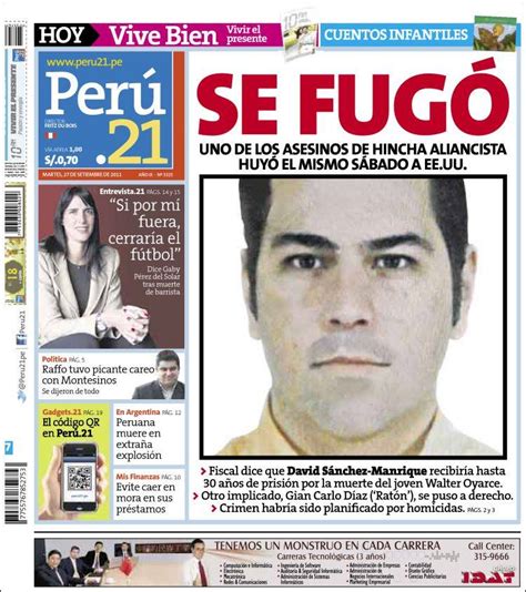 Periódico Perú 21 Perú Periódicos De Perú Edición De Martes 27 De