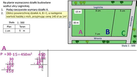 Oblicz powierzchnię działek a następnie podaj ich wartość Skala na