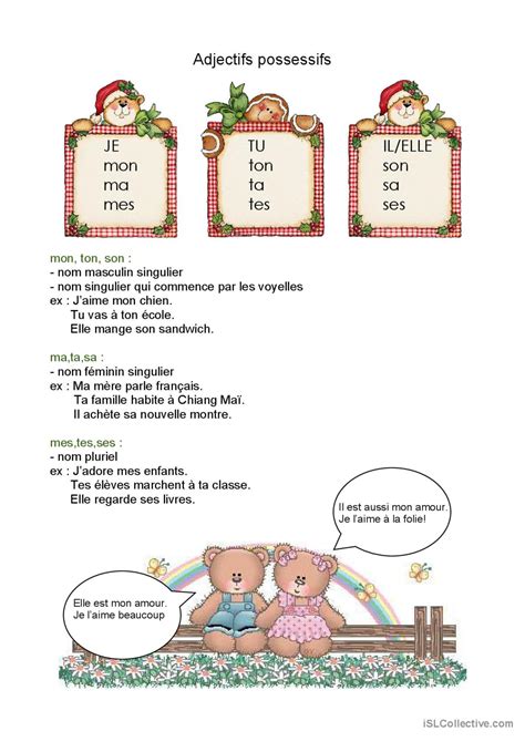 Adjectifs Possessifs Guide D Fran Ais Fle Fiches Pedagogiques Pdf Doc