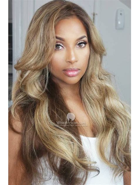 Blonde Highlights Wavy Virgin Brazilian Hair Lace Wigs Michelle012