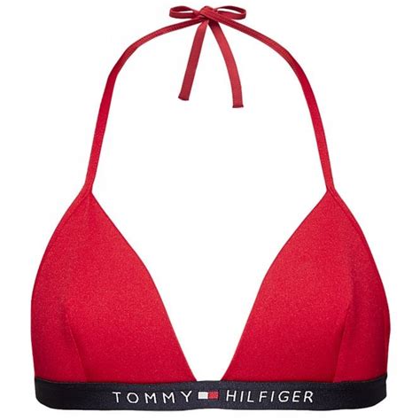 tommy hilfiger halterneck triangle logo bikini top tango red
