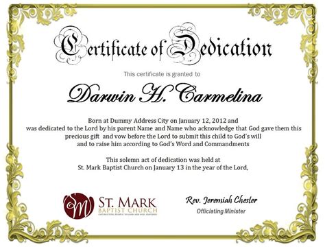 Child Dedication Certificate Editable