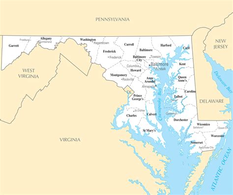 Fetch Map Of Maryland With Cities Free Vector