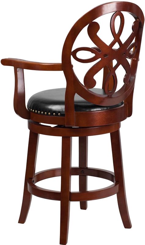 26inch Black Swivel High Cherry Wood Counter Chair With Arms From