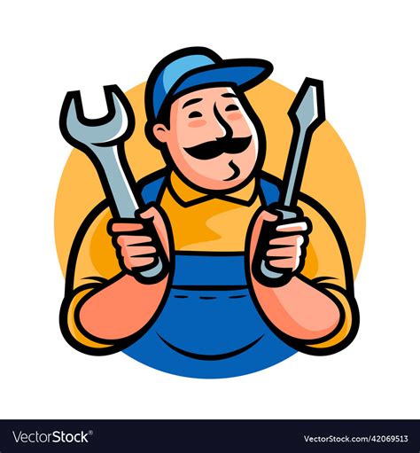 Repair Man Worker With Tools Logo Mechanic Vector Image