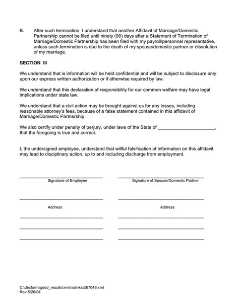 Affidavit Of Marriagedomestic Partnership In Word And Pdf Formats