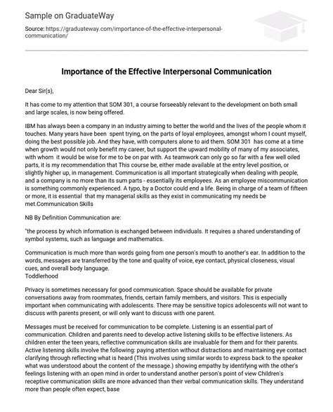 ⇉importance Of The Effective Interpersonal Communication Essay Example