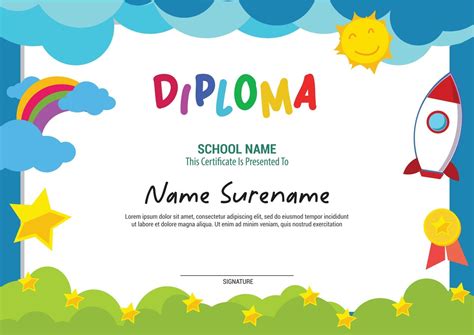 School Diploma Template Certificate Kids Multi Purpose Rainbow 2591357