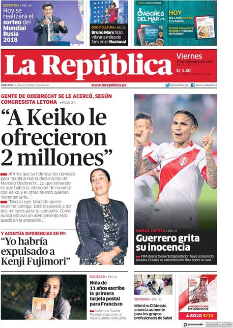 Newspaper La Republica Peru Newspapers In Peru Fridays Edition