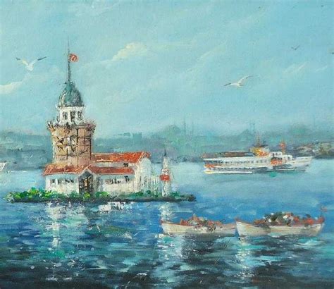 Large Istanbul Painting Maidens Tower Art Galerifoton