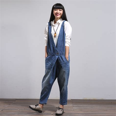 Women Korean Overalls Denim Jumpsuits Jeans Female Denim Harem Pants