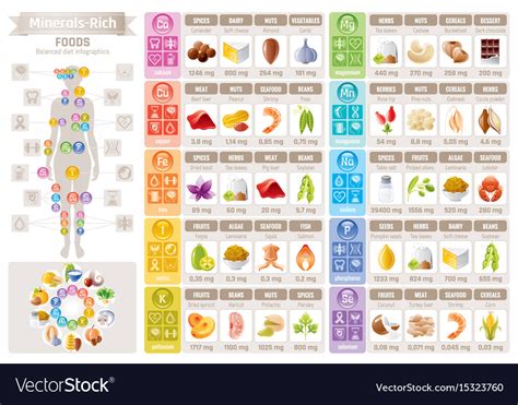 Mineral Vitamin Food Icons Chart Health Care Flat Vector Image