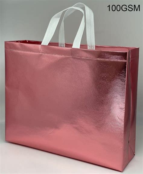 Non Woven Pink 100gsm Metallic Laminated Shopping Bag 5 Kg 16 X 12 X