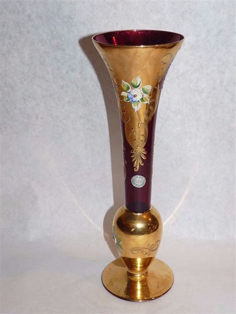 Murano Hand Made 24kt Raised Gold Red Art Glass Venetian 10 Bud Vase Label Bud Vases Red Art