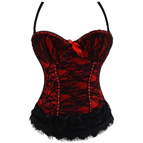 Sexy Red Satin Lace Trim Spaghetti Straps Bustier Corset N10017