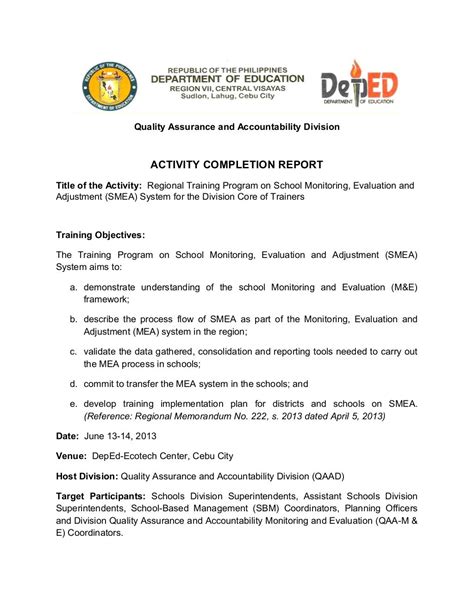 School Monitoring Evaluation And Adjustment Activity Completion