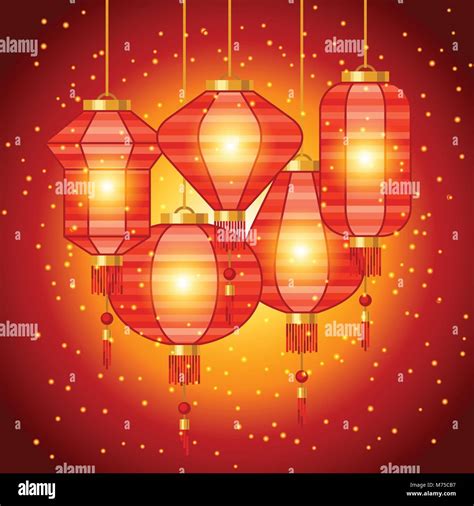 Chinese New Year Background Design With Lanterns Stock Vector Image