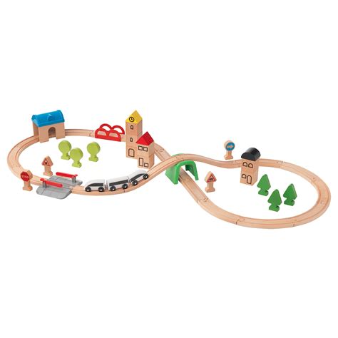 The table top itself has updated graphics that include a sandy beach, a winding road and a water pool. LILLABO 45-piece train set with rail - IKEA