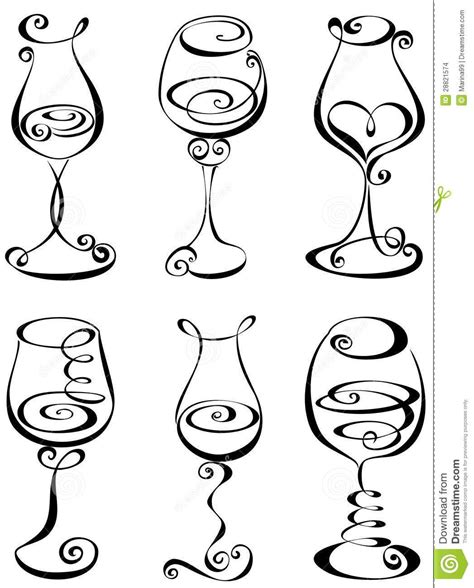 Set Stylized Wine Glass Stock Images Image 28821574 Doodle Drawings