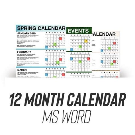 2019 Word 12 Month Calendar 12 Month Calendar Calendar Words