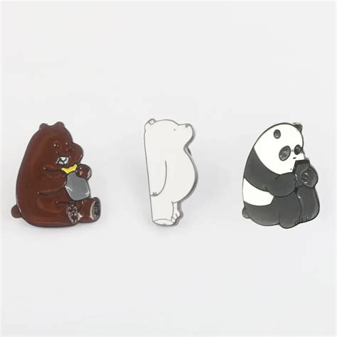 Rj New 3 Style We Bare Bears Brooches Pins Cartoon Grizzly Panda Ice