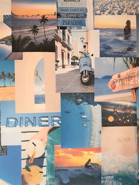 Blue Aesthetic Beach Wall Collage Kit Vsco Retro Vintage Room Etsy