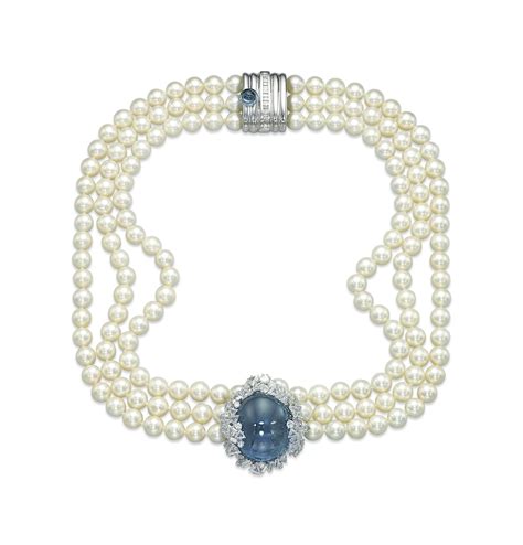 A Cultured Pearl Sapphire And Diamond Necklace Christies