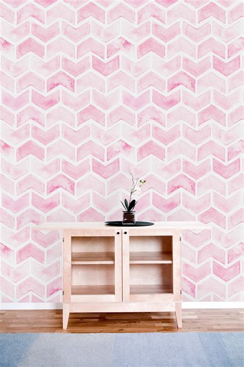 Pink Chevron Removable Wallpaper Peel And Stick Wallpaper Wall Etsy