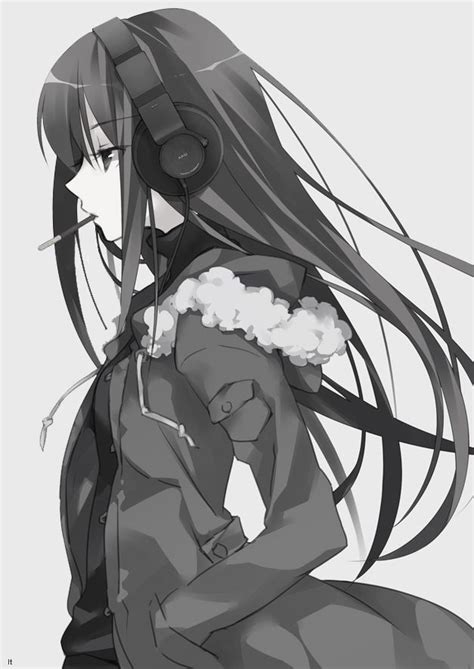 Anime Girl Monochrome Pocky Headphone Anime Pinterest