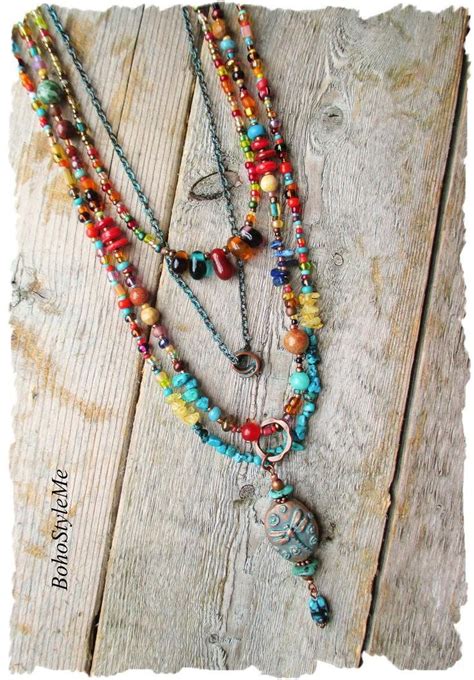 Mixed Gemstone Bohemian Necklace Long Layered Dragonfly Necklace