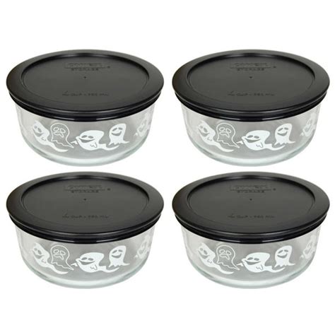 Pyrex 7201 4 Cup White Ghost Glass Bowl And 7201 Pc Black Replacement Lid Set 4 Pack Walmart