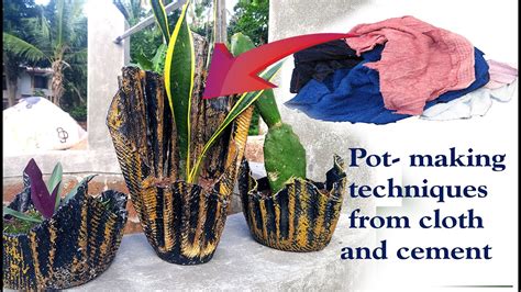 How to make cement flowerpot using towels or clothes | cement flower