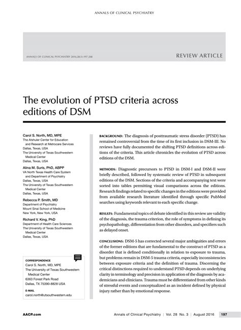 Pdf The Evolution Of Ptsd Criteria Across Editions Of Dsm