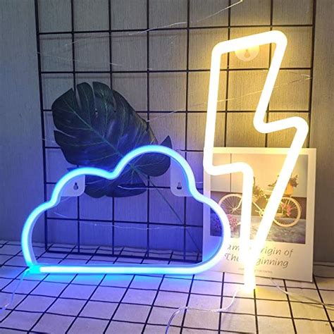Led Neon Light Sign Blue Cloud Neon Sign And Warm White Lightning Neon