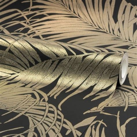 Sapphire Palm Leaf Wallpaper In Black And Bronze Palm Leaf Wallpaper