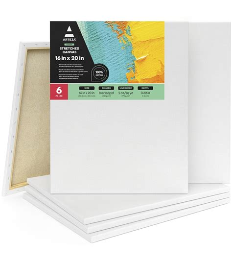 Arteza Stretched Canvas Classic White 16x20 Large Blank Canvas