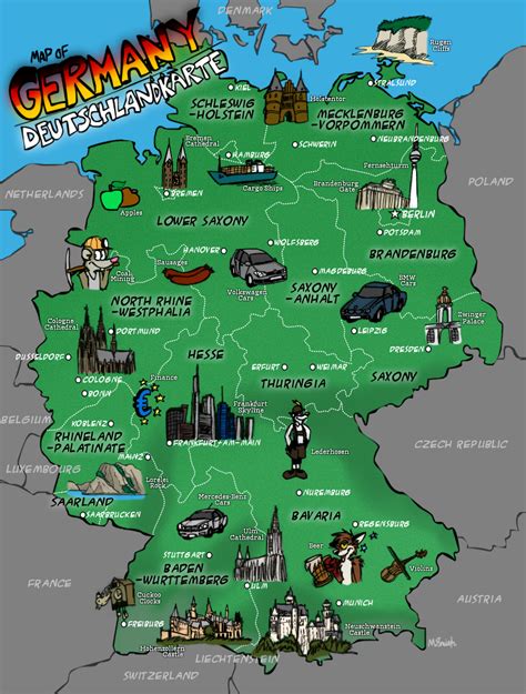 Большая иллюстрированная карта Германии Германия Европа Maps Of