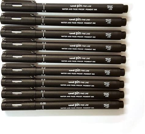Uni Pin Fine Line Drawing Pens Black Ink 005 To 08 Set Of 9 Amazon
