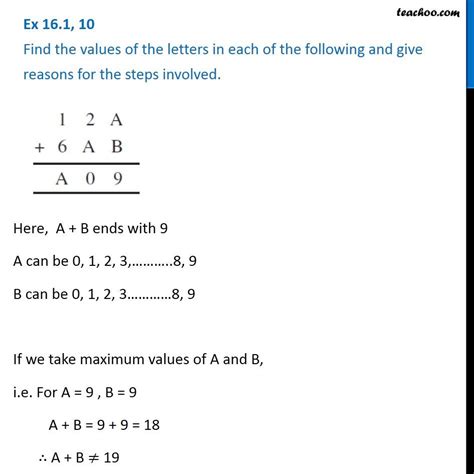 Question 10 Find The Values Of Letters 1 2 A 6 A B A09