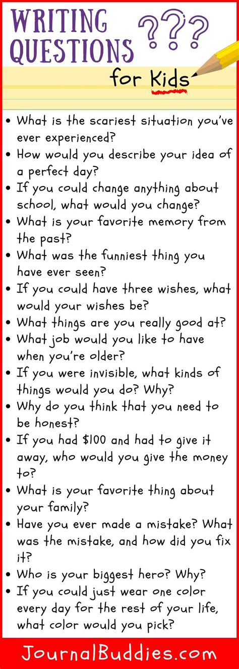 Writing Questions Writing Prompts For Kids Journal Prompts For Kids