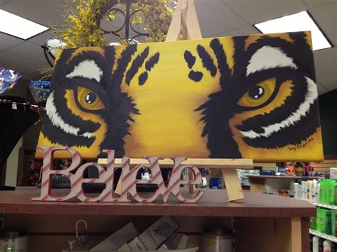 Lsu Tiger Eyes Painting On Canvas 14x30 Free Shipping