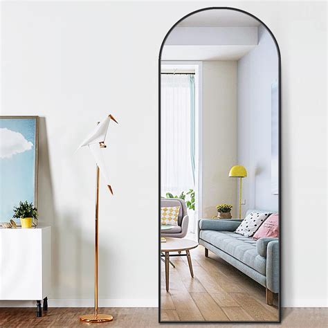 pexfix 65 in x 22 in modern arched shape framed black standing mirror full length floor mirror