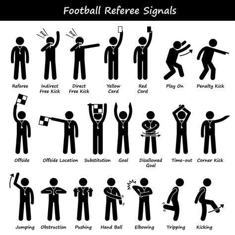 Football Soccer Referees Officials Hand Signals Stick Figure Pictogram